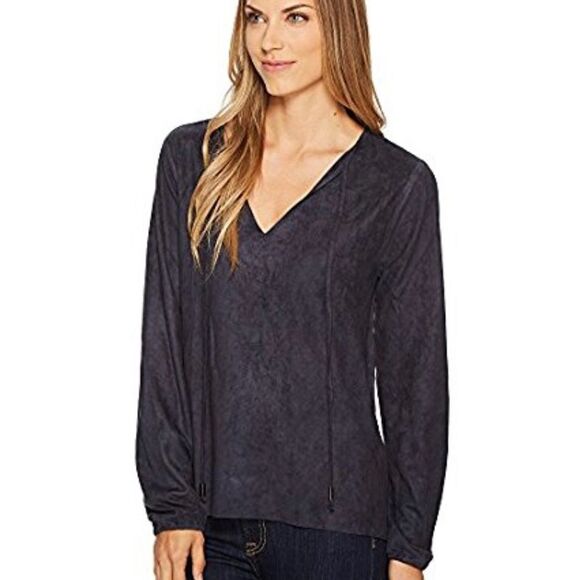 Dylan Luxe Suede V-Neck Top Indigo Blue Size Small - Picture 1 of 12
